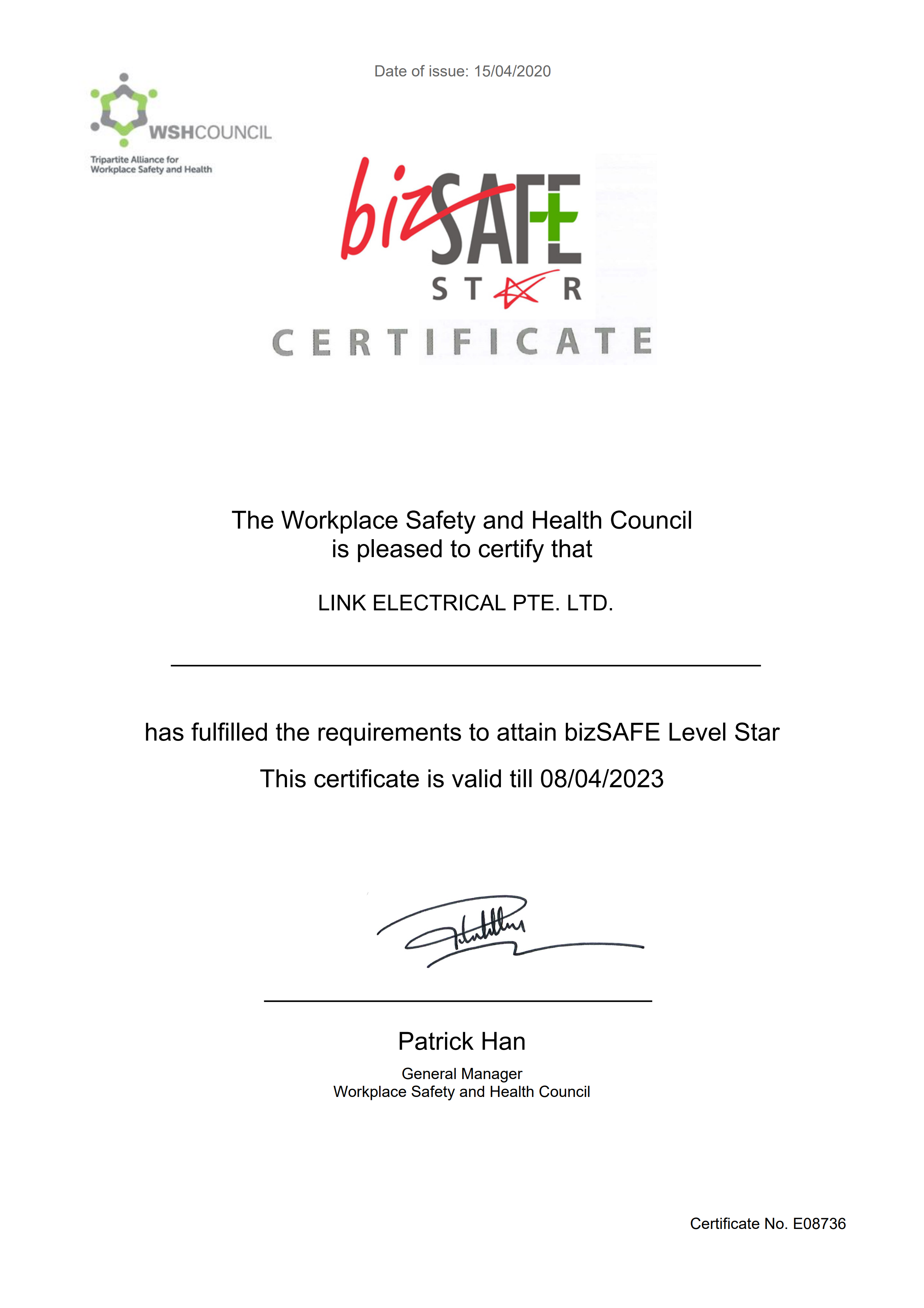 Link Electrical Pte Ltd bizSAFE Level Star